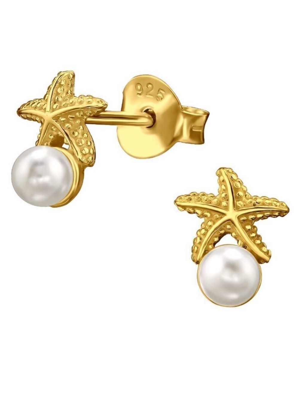 14K Gold Vermeil Starfish & Pearl Ear Studs | 8mm